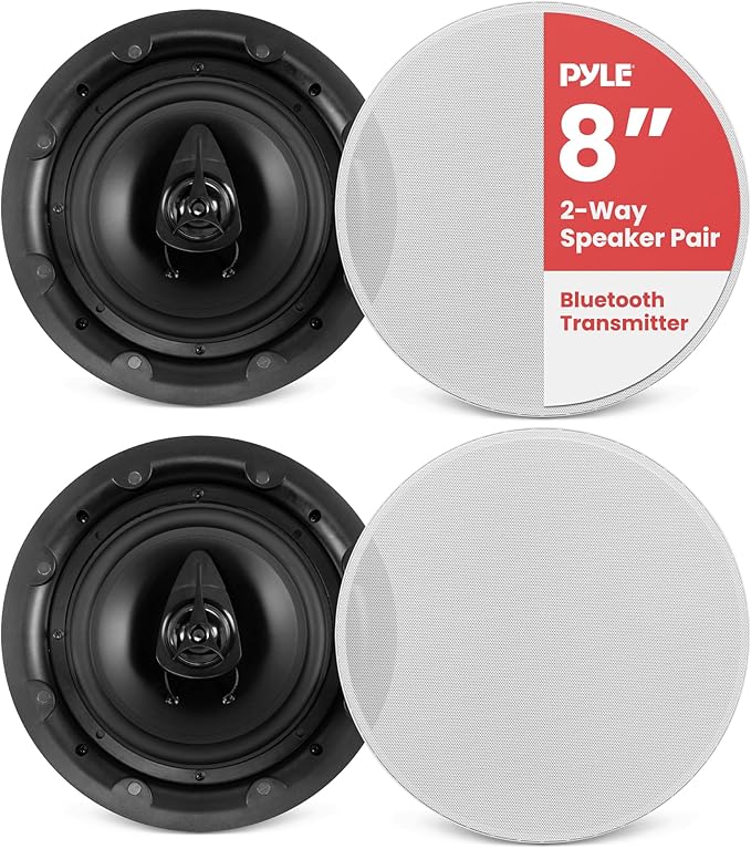 Pyle Ceiling and Wall Mount Speaker - Wireless Bluetooth 8” Dual 2-Way Audio Stereo Sound Subwoofer Kit with, 360 Watts, in-Wall & in-Ceiling Flush Mount for Home Surround System - Pyle PWRC85BT