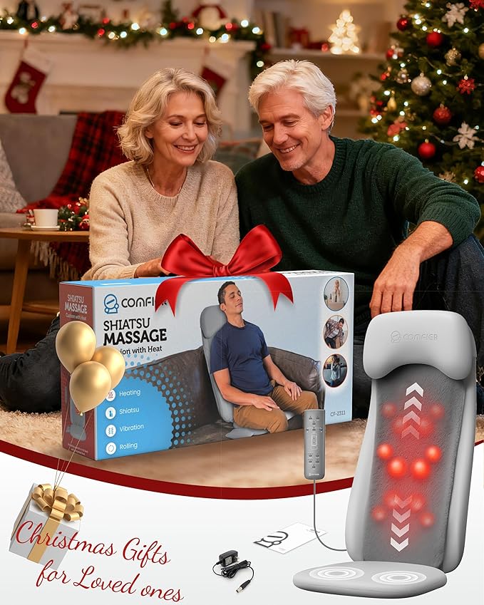 COMFIER Shiatsu Back Massager with Heat, Deep Tissue Kneading Chair Massager with Vibration, 2D/3D Shiatu Massage Seat Cushion, Full Back Massage Chair Pad, Gifts for Men Women