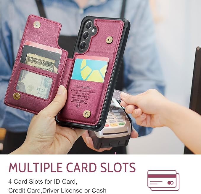Bemal for Samsung Galaxy S23 FE Wallet Case with Card Holder, RFID Blocking, Shockproof Leather Kickstand for Men and Women, Durable Protective Phone Cover for 6.4", Wine Red