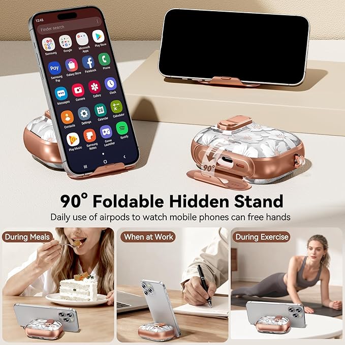for AirPod Pro 3 Case 2025, with Safty Lock & Phone Stand for Floral AirPod Pro 3 Generation Case Cover for Women Girly, iPod Pro 3 Cases with Keychain & Cleaner Kit -White Lily
