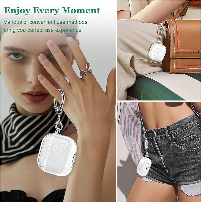 for AirPods 4th Generation Case Cover 2024, Military-Grade Shockproof, Soft TPU Highly Transparent Anti-Yellowing for AirPods 4 Case with Cleaning Kit & Cute Round Buckle, Gitter