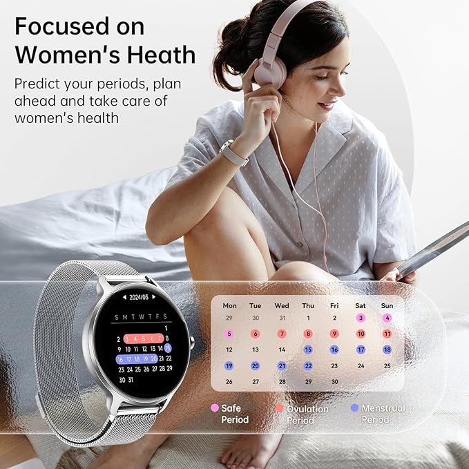 Smart Watch for Women, 1.27" AMOLED Screen Smartwatch with Answer/Make Call for iPhone/Android/Samsung, Fitness Tracker with 120+ Sport Modes, Heart Rate/Sleep/Health Monitor, IP68 Waterproof, Silver