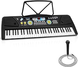 Electric Keyboard Piano 61 Keys - Portable Digital Musical Karaoke Piano Keyboard -10 Rhythms 16 Tones, Stereo Speakers, Rechargeable Battery - Wired Microphone - Beginners Kids Adult - Pyle PKBRD6112 - Image 1