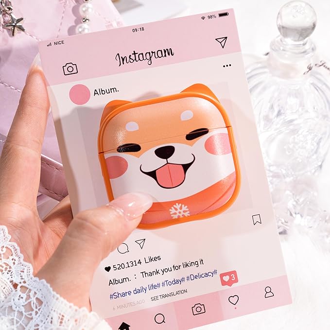 for AirPods 4 Case with Cleaning Kit, Cute Cat Ear Print Design & Cute Buckle, Inverted Phone Holder Design, Top Safe Lock Buckle Design, for Girls AirPods 4 case 2024, Orange Dog