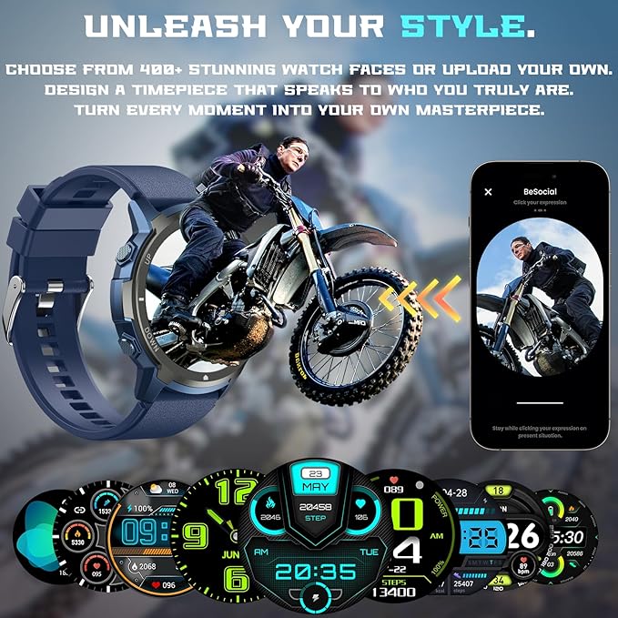 Smart Watch for Men- Bluetooth Call, IP68 Fitness Watch, 24/7 Sleep Monitor, Fitness Step Tracker Watch with 110 Sports Mode, Smartwatch for Android iOS (Casual, Blue, 1.39)