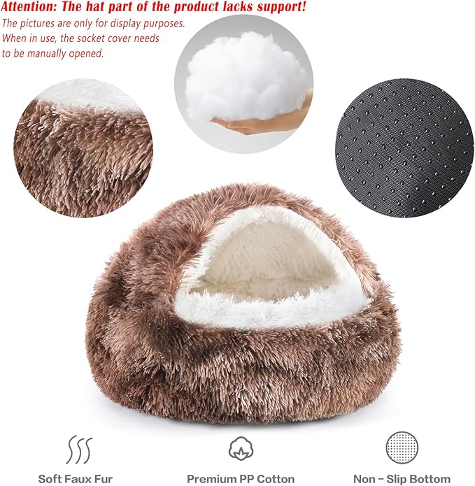 NOYAL Round Hooded Donut Dog Bed for Small & Medium Pets - Plush Fluffy Anti-Anxiety Cat Cave Bed with Cover