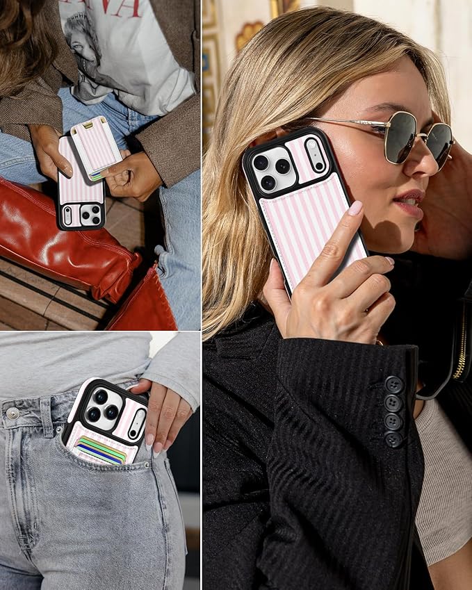 Shorogyt for iPhone 17 Pro Max Case Wallet - Fits 5 Cards, Compatible with Magsafe Detachable Magnetic Credit Card Holder Leather Cardholder Cute Phone Cover Women Girls for Apple 17 ProMax, Striped
