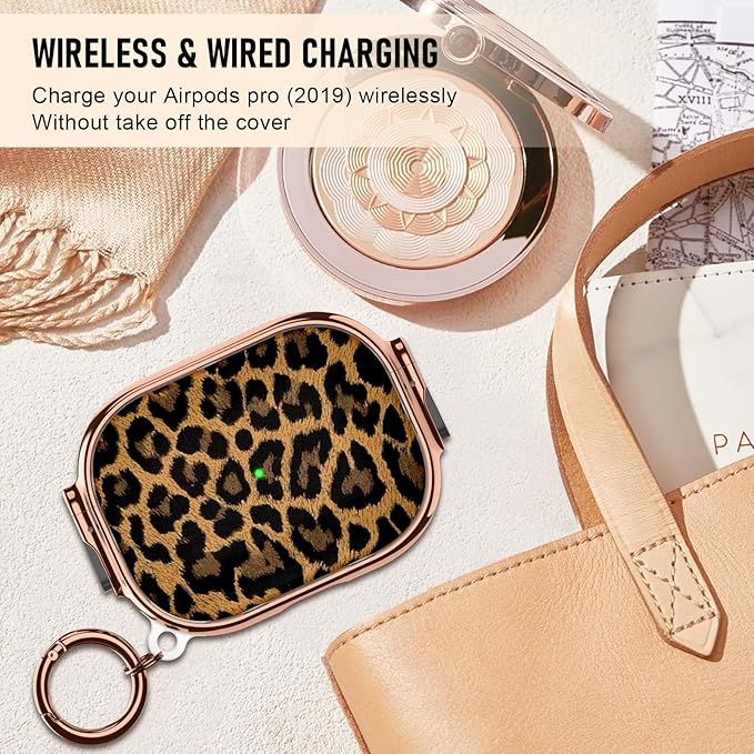 Maxjoy for Cute Airpods Pro 2 case with Safety Lock,Compatible Airpods Pro Case 2nd/1st Gen,for Leopard Print AirPods Case Cover for Women Girly with Keychain-Gold