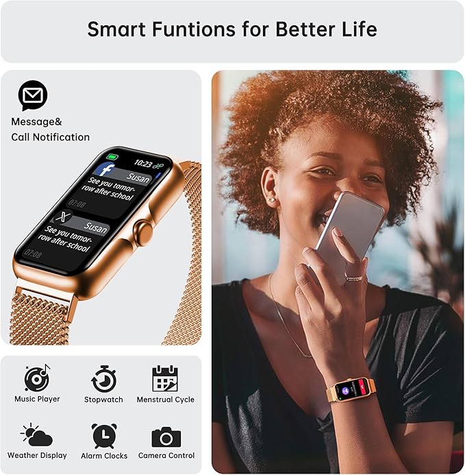 Health Fitness Tracker, Smart Watch with 24/7 Heart Rate and Blood Oxy-gen Monitor, Sleep Tracker with IP68 Waterproof, Activity Tracker Pedometer Step Counter for Women Men (Rose Gold)