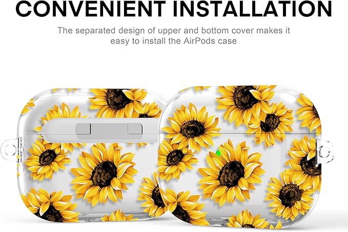 Maxjoy for AirPods Pro 3rd Generation Case, Clear Flower AirPods Pro 3 Case for Women Girly Cute Soft AirPod Pro 3 Cover with Keychain Strap for AirPod Pro 3rd Gen Cover 2025, Sunflower
