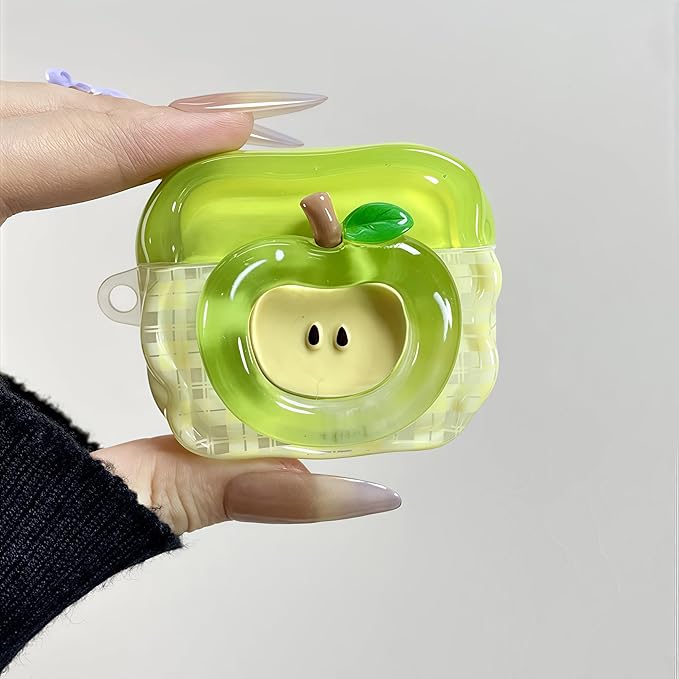 SGVAHY for Airpods 3 Case with Keychain Cute 3D Green Apple Pattern Design Soft Silicone Cover for Women Girls Anti-Fall Shockproof Protective Case for AirPods 3rd Generation