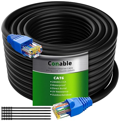 Cat 6 Outdoor Ethernet Cable 150 Feet, LLDPE & PVC Dual Jackets, UTP, 24AWG