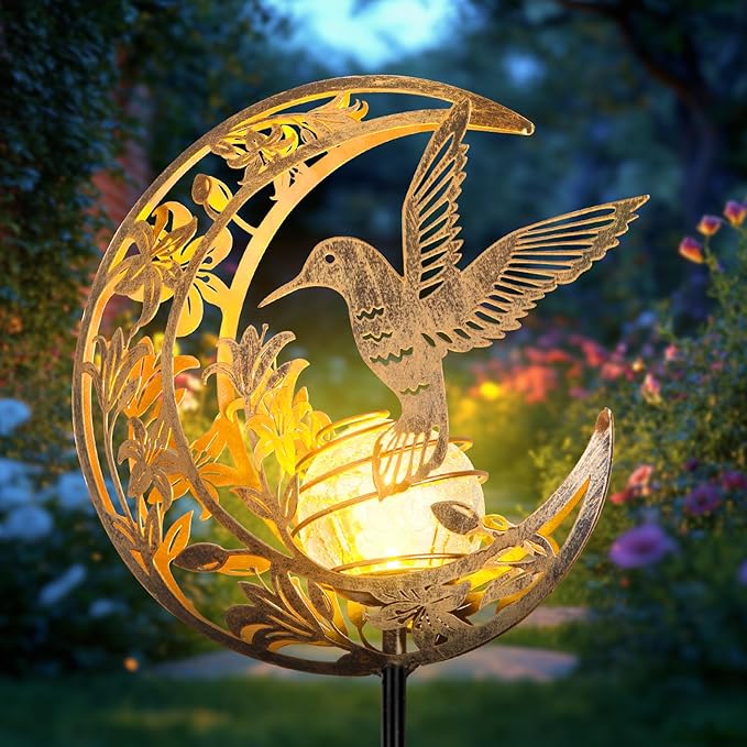 JOBOSI Solar Moon Hummingbird Decorative Light Gift Portable Decorative Ground Stake Light Mother's Day Gift, Gifts for Women Mom Grandmothers, Garden Lawn Decor Christmas & New Year Gift