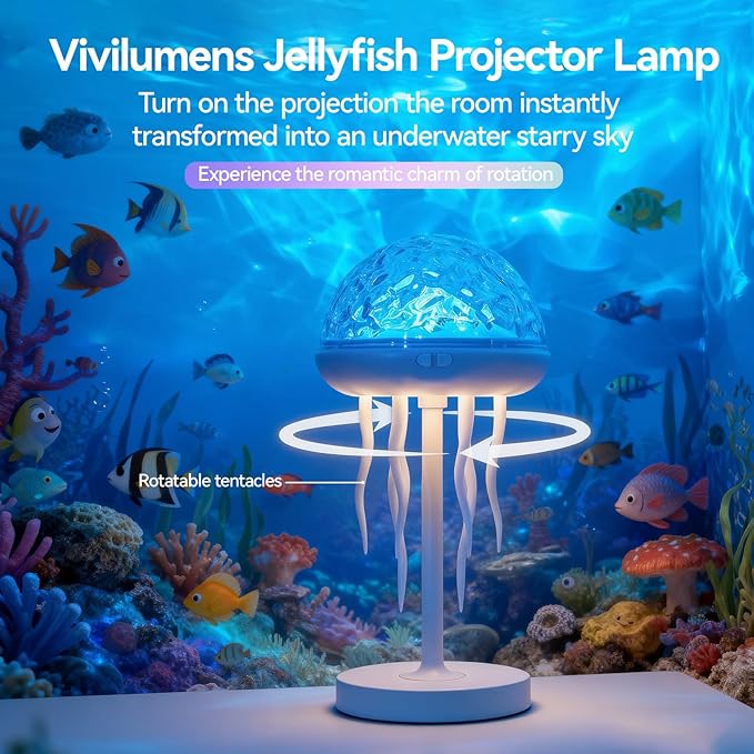 Vivilumens Jellyfish Lamps Projector RGB Night Lights with 7 Color Portable Bright Table Desk Lamp Nightlight Ocean Ambient Lighting for Bedroom Living Room Christmas Home Decor Gift for Birthday