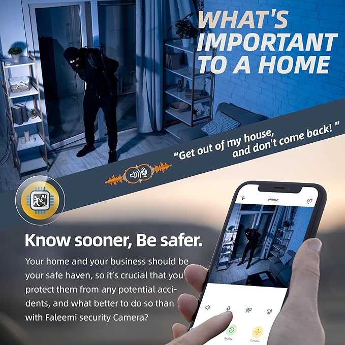 2K WiFi Security Camera for Home with Cell Phone App Control, Color Night Vision, Ai Motion Detection, Auto Tracking, 2 Way Audio, Waterproof, Local/Cloud Storage, Compatible with Alexa