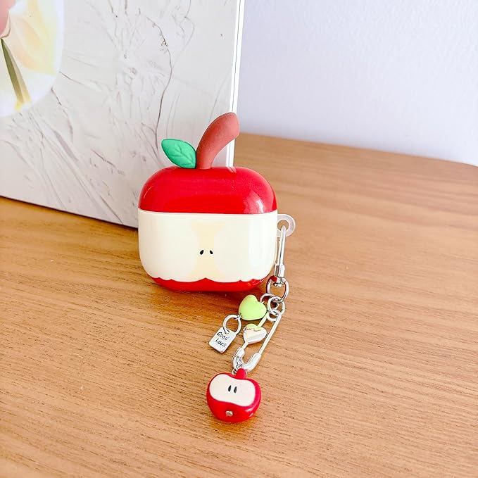 JANDM 3D Fruit Case with Keychain for AirPods 4,Cute Apples-Shaped Design Aesthetic Shockproof Cover with Strap Protective Cover for Women Girls