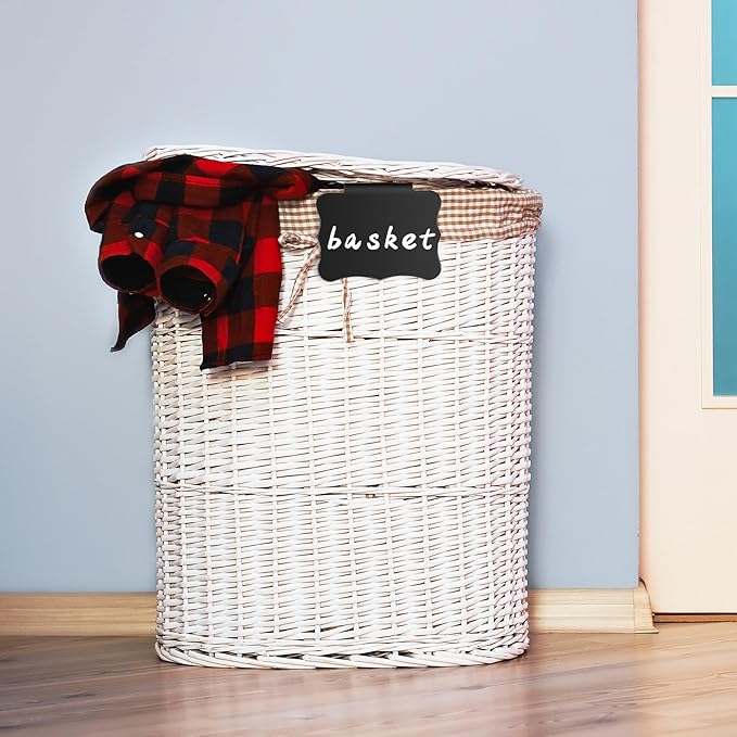 50 Pcs Reusable Storage Bin Labels - Clip On Closet & Basket Holder with 4 White Chalk Labels