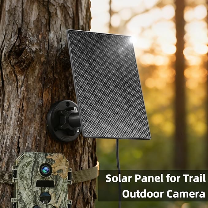 LIYVZ 3W Trail Camera Solar Panel with Built-in Battery 4000mAh, USB-C 5V & DC 6V Stable Output, 10 ft Cable & 360° Adjustable Bracket, IP65 Weatherproof, Compatible with Trail/Game Cameras