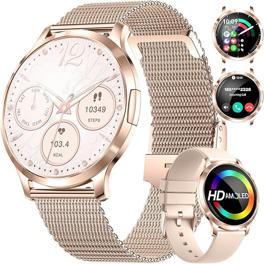 DREMAC Smart Watch(Make Call/Thin),1.32'' Amoled Curved Display for Android iPhone,Smart Watches for Women with Heart Rate Monitor,Sleep Monitor,Pedometer,IP68 Waterproof Fitness Tracker,Rose Gold