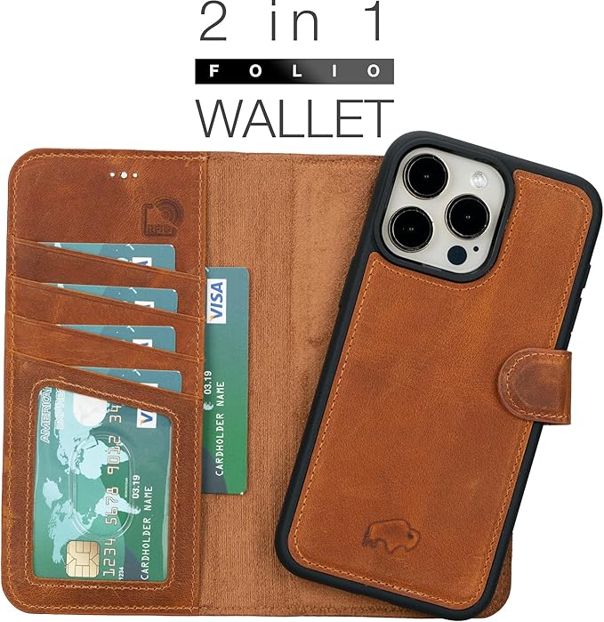 BLACKBROOK Leather Wallet Case for iPhone 15 Pro Max, Carter Premium Leather Magnetic 2-in-1 Wallet Set, Ready for MagSafe, RFID Protection, 4 Card Slots & ID Pocket, Compatible with iPhone 15 Pro Max