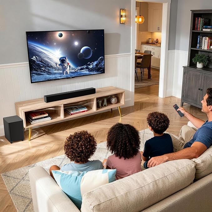 Soundbar for TV with Subwoofer, 2.1 Channel Surround Sound System, Bluetooth TV Speaker with Deep Bass, Optical/AUX/USB, Remote Control, Home Theater Sound Bar for Smart TV