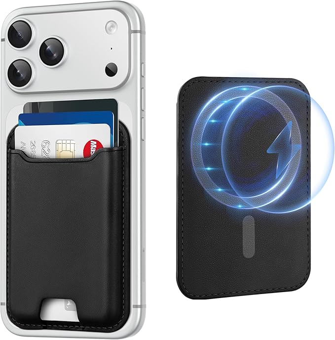 TopMade for Magsafe Wallet, Strongest Magnetic Card Holder for iPhone 17/17 Pro, iPhone 16/15/14/13/12 Series, Leather Magnetic Phone Wallet with Powerful Magnet, RFID Blocking, Fit 4 Cards, Black