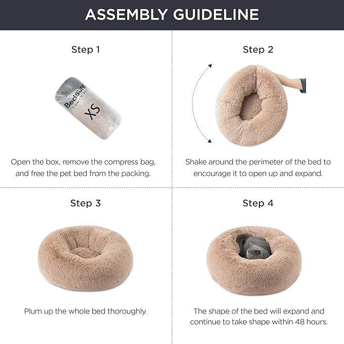 Bedsure Calming Cat Beds for Indoor Cats - Small Cat Bed Washable 20 inches, Anti-Slip Round Fluffy Plush Faux Fur Pet Bed, Fits up to 15 lbs Pets, Frost Grey