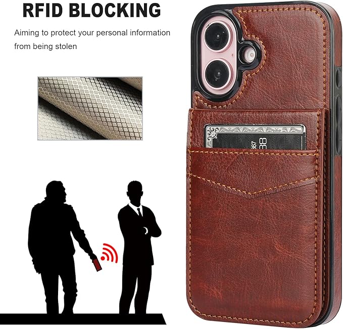 KIHUWEY for iPhone 16 Case Wallet Compatible with MagSafe Wireless Charging, Credit Card Holder, RFID Flip Leather Magnetic Clasp Kickstand Heavy Duty Protective Cover 6.1 Inch (Brown)