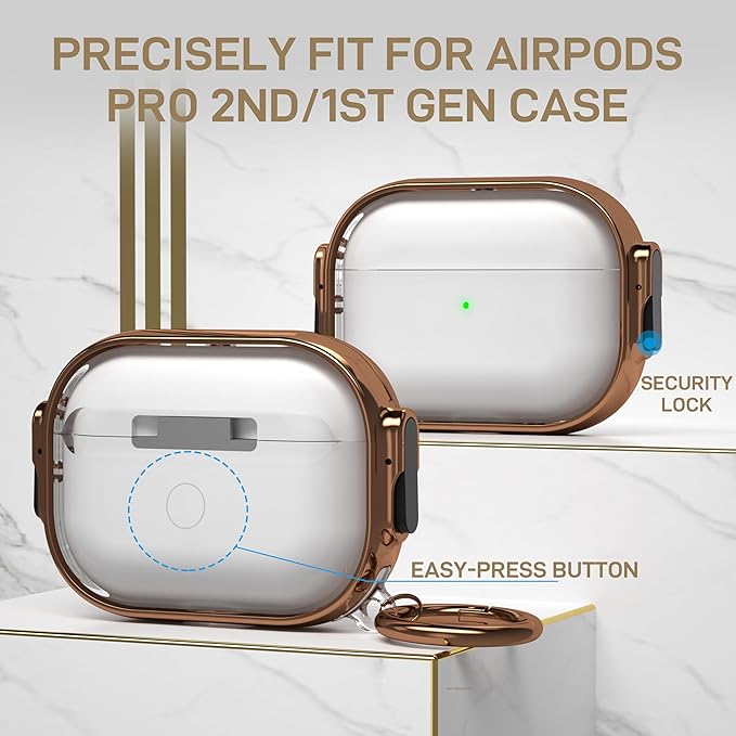 Maxjoy for AirPods Pro 2nd/1st Generation Case with Lock, Clear AirPods Pro 2 Case Lock Protective Hard AirPod Pro Cover for Women Men with Keychain for Airpod Pro (2023/2022/2019), Transparent
