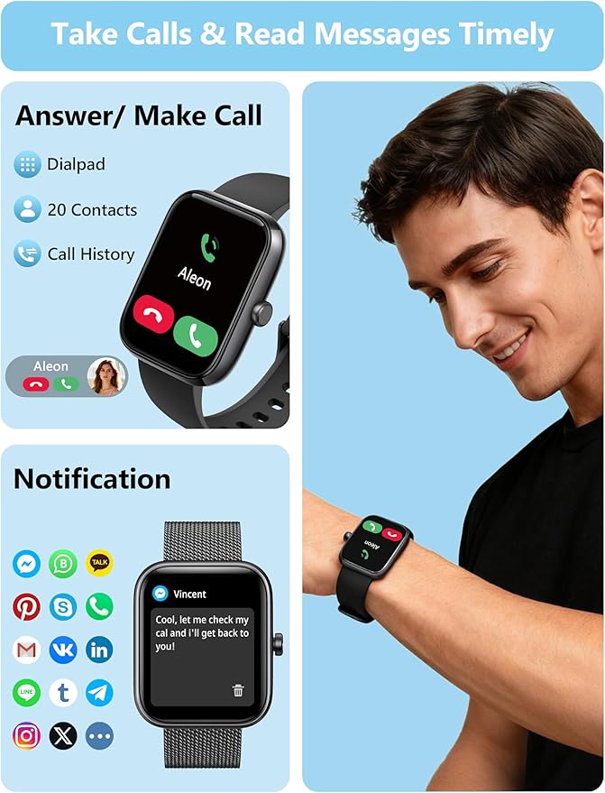 KALINCO Smart Watch Women [2 Bands, 44mm case] 1.83" Alexa Fitness Tracker, Heart Rate, Sleep, Stress Monitor, IP68 Waterproof Smartwatch, Make/Answer Calls, Compatible with iPhone & Android Phones
