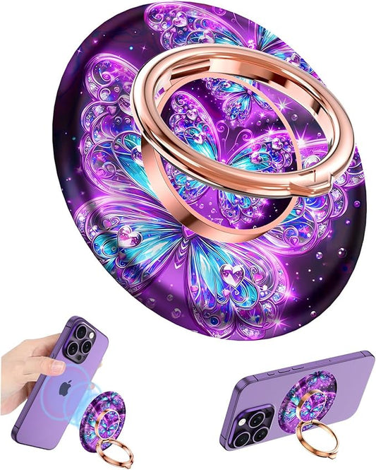Magnetic Phone Ring Holder for MagSafe Grip,[Super Magnet],Stylish 360° Rotation Cell Phone Grip Stand Finger Ring Kickstand for iPhone 17 16 15 14 Pro Max,iPad and Smartphones,Purple