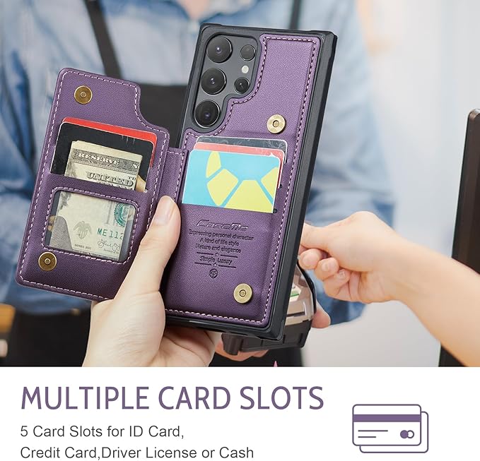 Bemal for Samsung Galaxy S25 Ultra Wallet Case with Card Holder, RFID Blocking, Shockproof Leather Kickstand for Men and Women, Durable Protective Phone Cover for 6.9", Purple