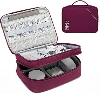 Lanola Electronic Organizer Travel Double Layer Cable Organizer Bag,Accessory Bag for Hard Drives,Cables,USB,SD Card,Memory Cards,Flash Drive,etc. - Red - Image 1