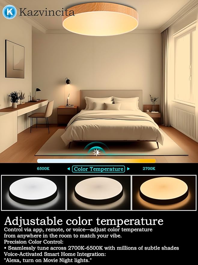 WF-Version LED Ceiling Light with Speaker 40W 13Inch Control via app/Voice/Remote Adjustable Brightness & Color Temperature Ceiling Lamp RGB Ambient Lighting for Bedroom Kids Room and More