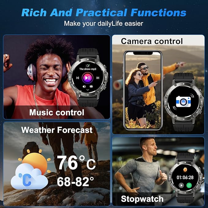 Smart Watch for Men Fitness Tracker: Military Make Answer Call Running Digital Mens Watches Waterproof Smartwatch Android Phone iPhone Samsung Compatible Sleep SpO2 Heart Rate Monitor Step Pedometer