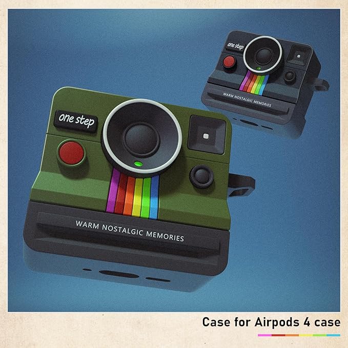 Case for AirPods 4 Case with Retro Polaroid Camera for Women - Cute Apple AirPods 4 Cover, 4th Generation AirPod Cases, Premium Silicone Protector, Ideal for Fashionable Ladies (Green, Airpods 4 Case)