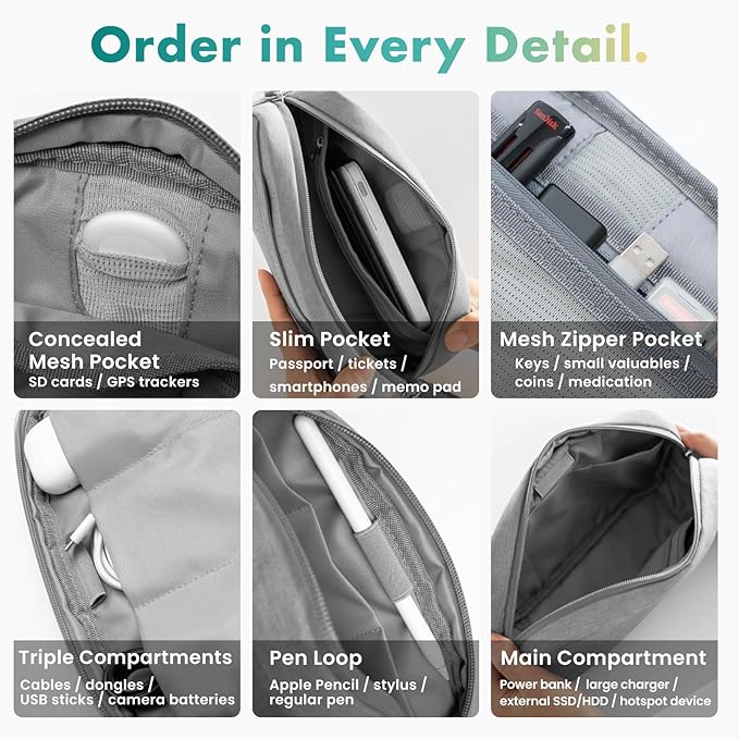 BELLEMOND「Totono+」| Cord Organizer Tech Pouch | Travel Electronics Organizer Case for Cables & Chargers | Hidden AirTag Slot & Cable Pass-Through | Designed in Japan | Sumi Black