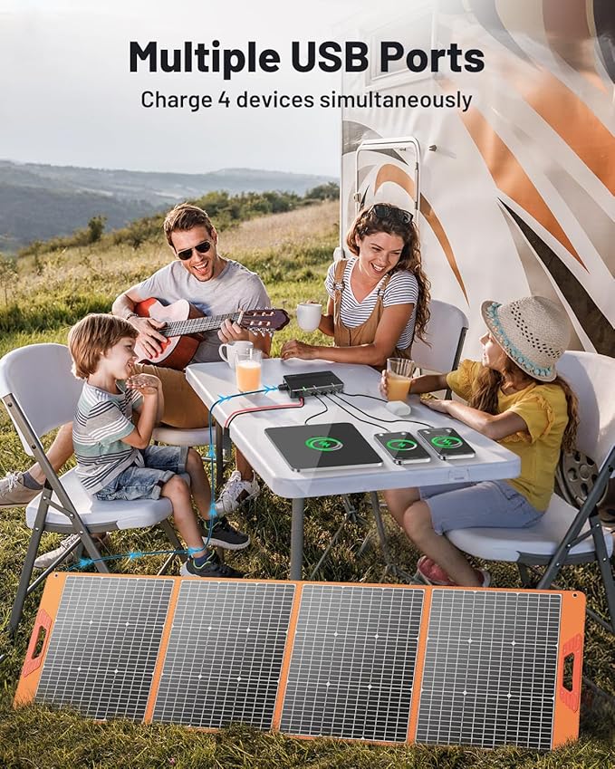 200 Watt Portable Solar Panel for Power Station, 24% High Efficiency Foldable Solar Charger with MC4 & USB Outputs, IP66 Waterproof Solar Panels with 4 Kickstands for Trip RV Camping Off Grid