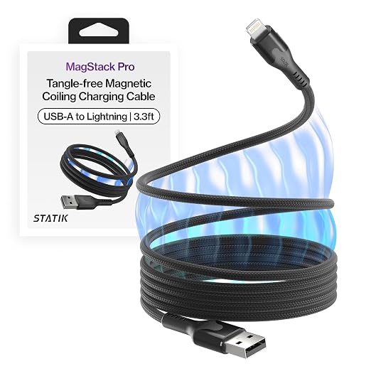 Statik MagStack USB A to Lightning Coiling Magnetic Charging Cable, 12W
