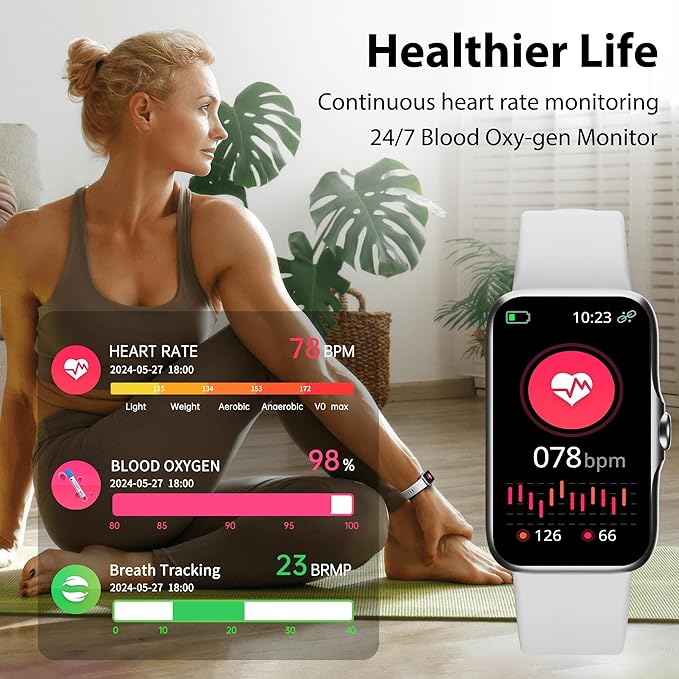 Fitness Tracker with 24/7 Continuous Heart Rate, Blood Oxy-gen Monitor, Smart Watch with Sleep Monitor, IP68 Waterproof Activity Tracker Step Counter for Women Men