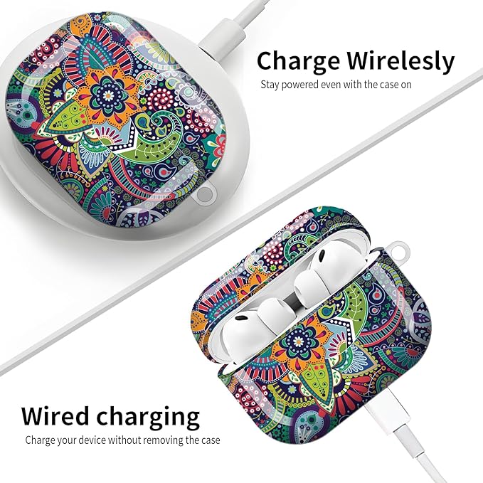 Compatible with AirPod Pro 3 (2025),Cute Case Cover for Women & Men, Full Protection Shockproof Hard Case with Keychain, Wireless Charging Case Accessories(Paisley Stylized Flowers)