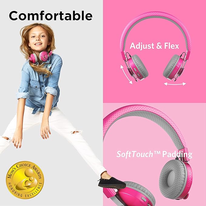 LilGadgets On-Ear Kids Headphones - 4+ Years, Pink, Untangled Pro - Bluetooth Kids Headset with SharePort & 3.5mm Jack - Volume Limited 93 dB & 12-Hour Playtime