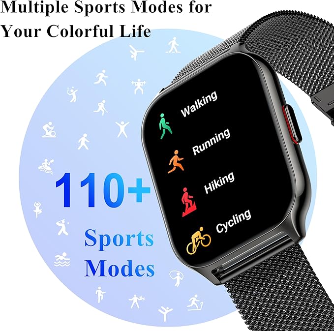 Popglory Smart Watch Answer/Make Calls, 2.01'' Smartwatch with AI Voice Control, Blood Pressure/SpO2/Heart Rate Monitor, Fitness Tracker Watch 2 Straps for Men Women for iOS Android Phones