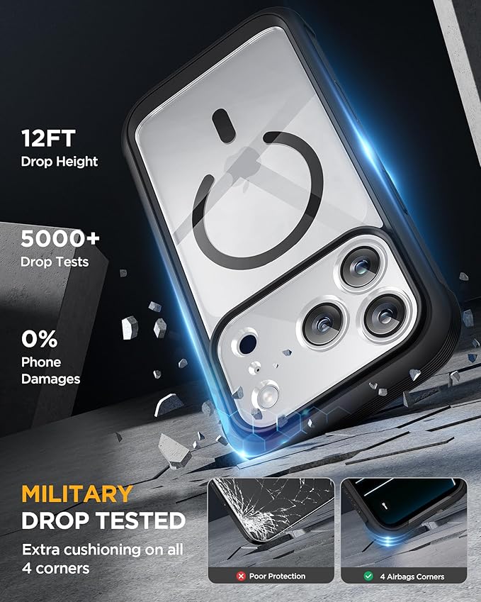 Miracase Magnetic for iPhone 17 Pro Case 6.3" [Compatible with MagSafe] Full-Body Phone Case with Built-in Glass Screen Protector & Camera Control,Drop Proof iPhone 17 Pro Cover, Black