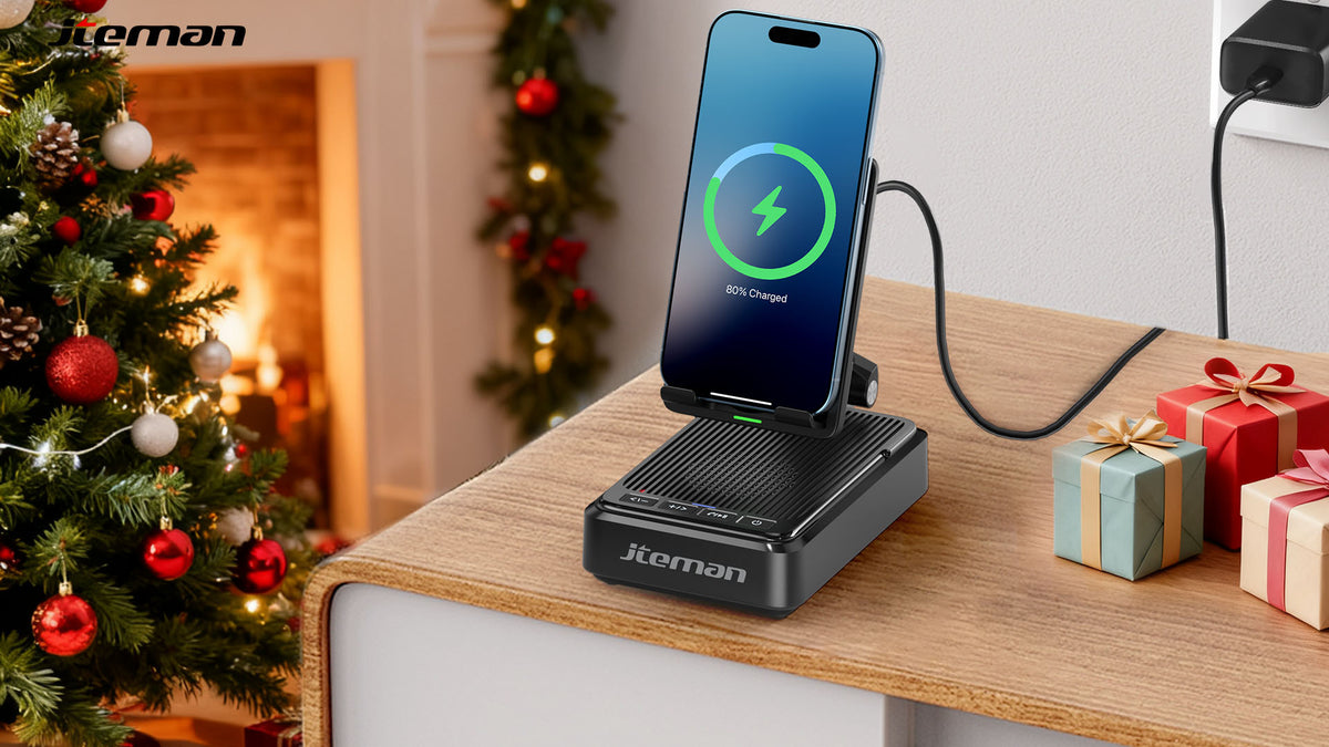 Jteman Cell Phone Stand with Bluetooth Speaker and Wireless Charger