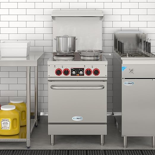 KoolMore KM-CR24-E 24 in. Commercial Range with 4 Burners and 1 Standard Electric Oven in Stainless Steel-208V 3-Phase, CSA Listed