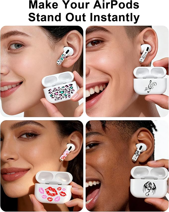 ROCKMAX for Glow in The Dark AirPods Skin Set, Earbud + Charging Case Stickers with Applicator & Spare, Universal Fit for AirPods 1/2/3/4 & Pro/Pro 2/Pro 3, Sweat-Resistant, Removable