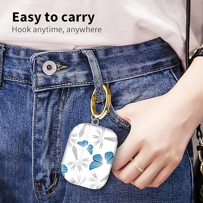 Compatible with Airpod pro 2nd/1st Generation Case Cover with Gold Round Keychain Cute Pattern Hard & Anti Slip Cover for Men Women & Girls（Blue Butterfly）