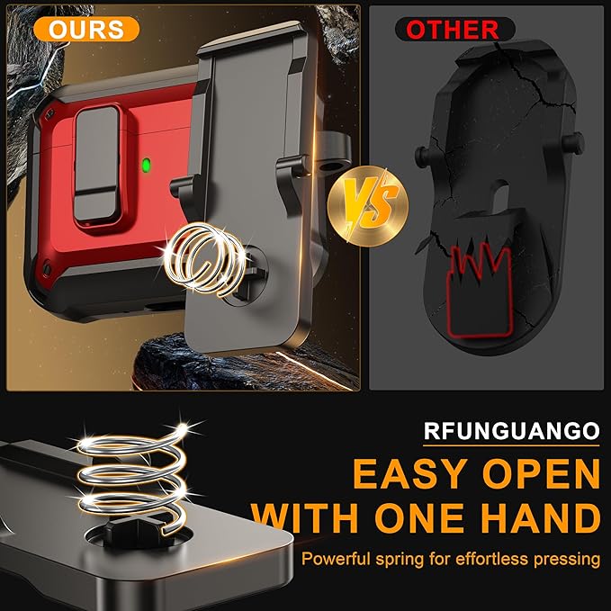 RFUNGUANGO AirPods Pro 3 Case (2025) with Safety Lock and Automatic Pop-up, Compatible with Airpods Pro 3rd Generation Case, Magnetic Lid, Compatible MagSafe, Hard Shockproof Protective Case, Red