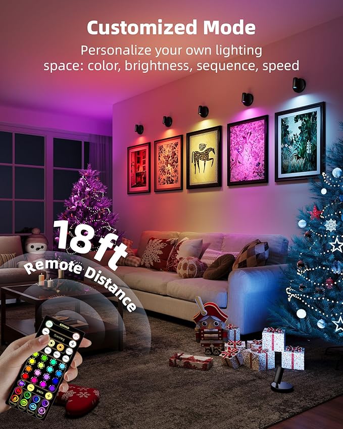 EZVALO RGB Spotlights Indoor with Remote, 5500mAh Rechargeable Picture Lights, DIY Mode & 83 Color Changing Uplighting, Wireless Mini Accent Lighting for Christmas Gift.(2Pack-Black)
